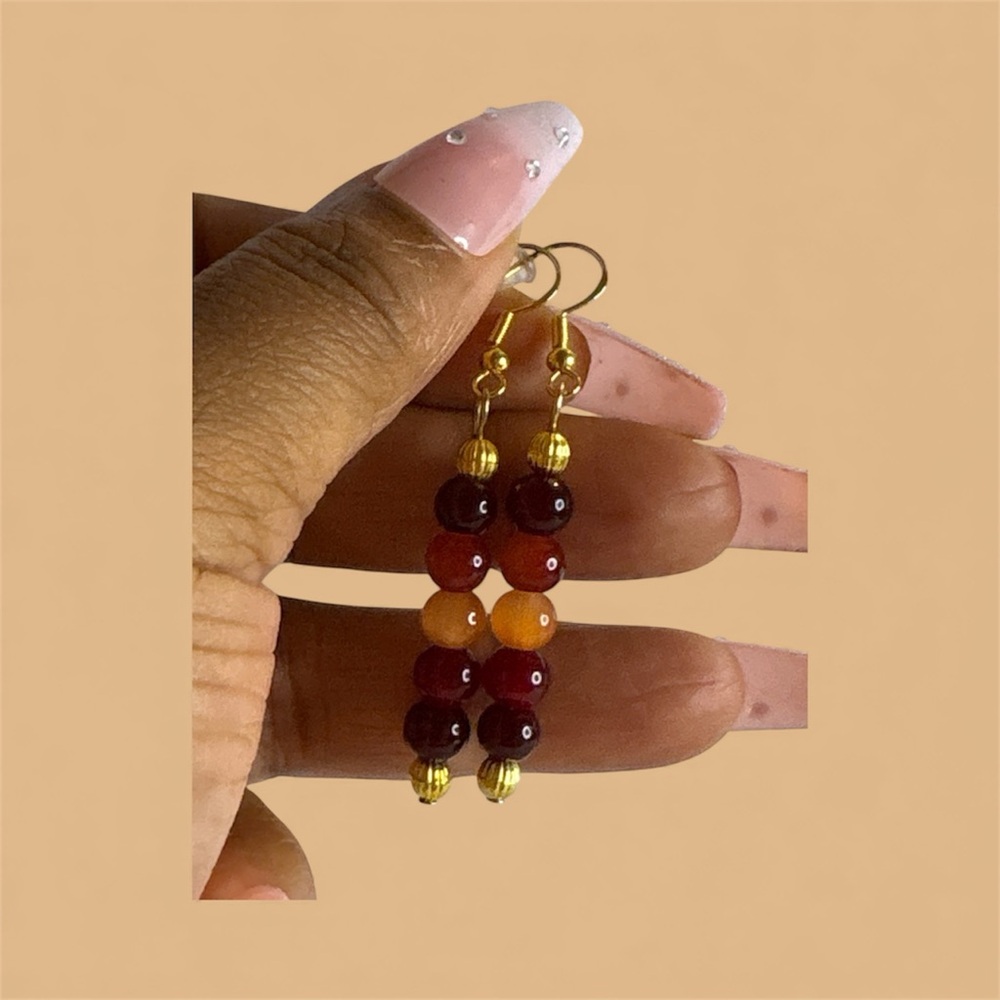 Elegant Gold and Red Beaded Earrings